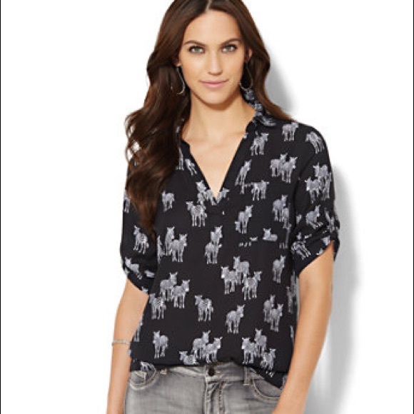 New York & Company Tops - New York & Company Zebra Popover